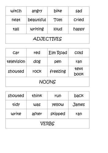 nouns verbs adjectives ks2 activities teaching resources