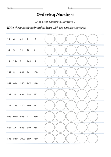 Ordering numbers to 1000 worksheet | Teaching Resources