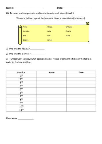 Ordering decimals activity and worksheet | Teaching Resources