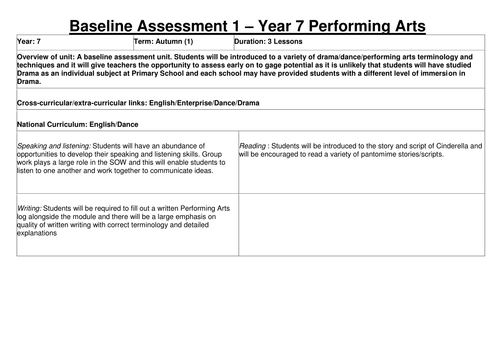 Year 7 Baseline Assessment