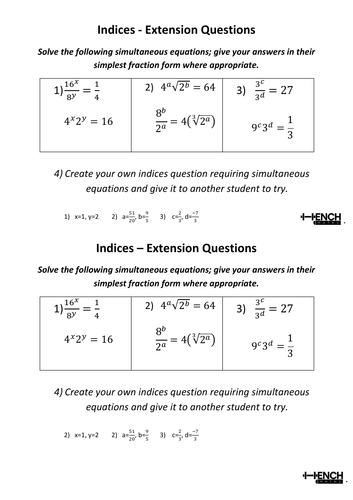 Indices Extension Questions- Simultaneous Equations