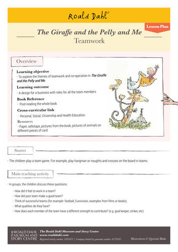 The Giraffe and the Pelly and Me - Lesson Plan