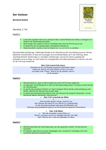 Overview of Teil 2 and Teil 3, Der Vorleser