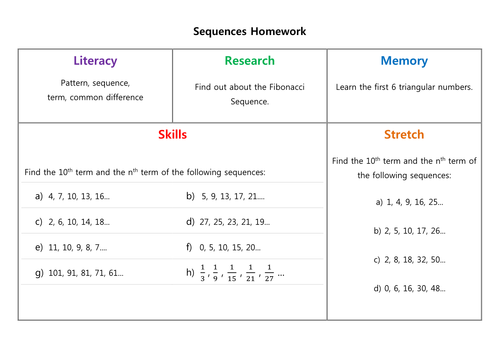 Sequences Homework