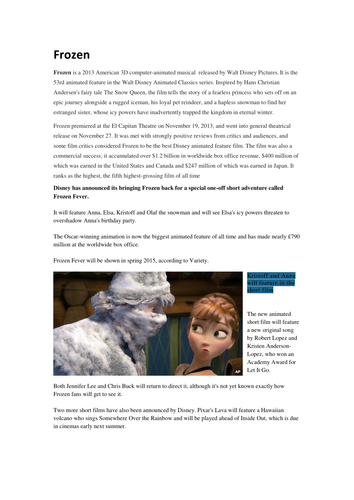 Reading comprehensions on Frozen