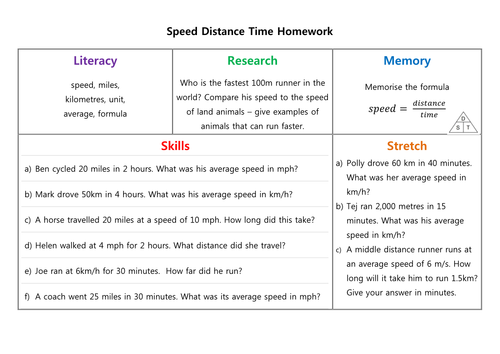 Speed Distance Time Homework
