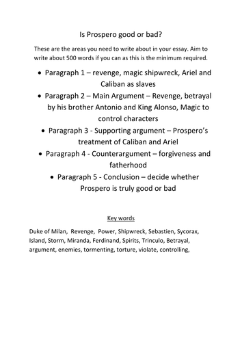 Essay guide to The Tempest