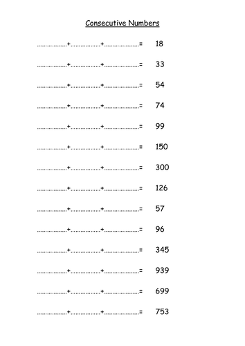 Consecutive Numbers And Equations Worksheet