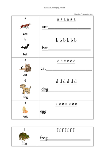 Cursive dotted alphabet letters and pictures