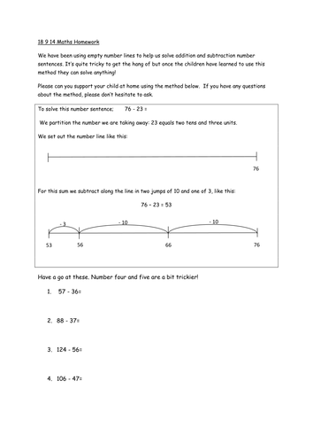 Subtraction using blank number line. Editable.