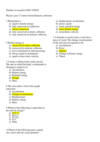 Elastic and inelastic collisions | Teaching Resources