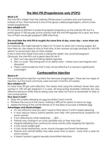 Birth Control Comprehension exercise