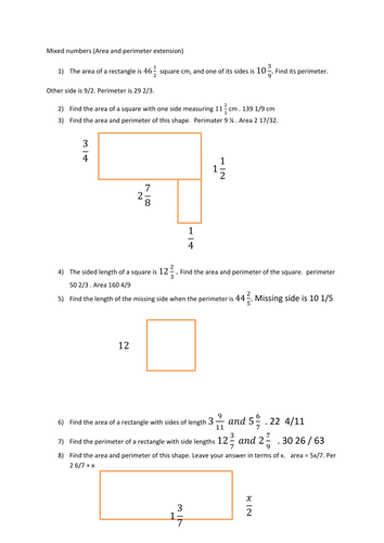 Perimeter With Mixed Numbers Worksheets