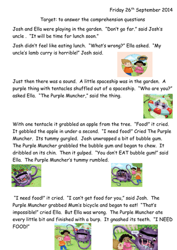 the purple muncher comprehension year 2 sen teaching