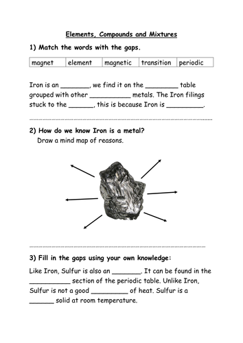 Elements compounds and mixtures worksheet