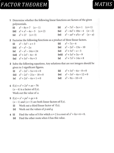 Worksheets Remainder Theorem Worksheet the factor theorem by danbar1000 teaching resources tes pdf