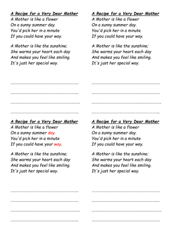 mothers day card insert | Teaching Resources