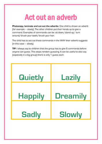 Act Out Adverbs Teaching Resources