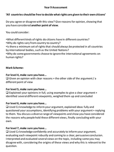 Rights & Responsibilities - assessment sheet