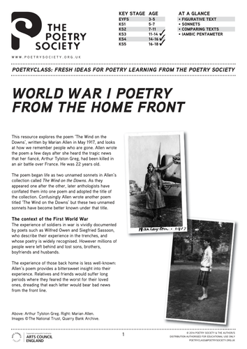 WWI Poetry and the Home Front (Secondary Level)