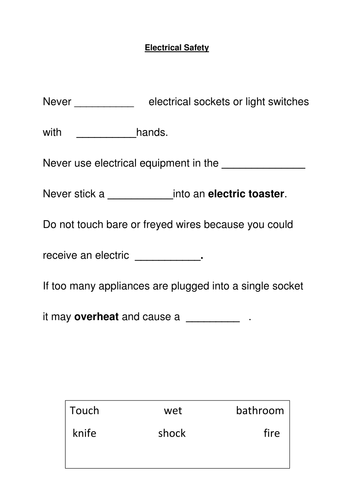 Printables Electrical Safety Worksheet electrical safety by rachaelpalin teaching resources tes