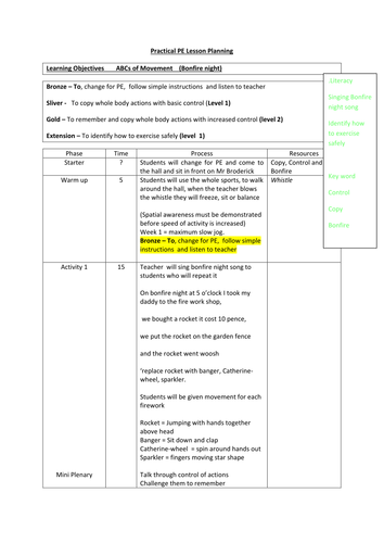 6 Gymnastic (abc) Lesson plans Rec/Y1