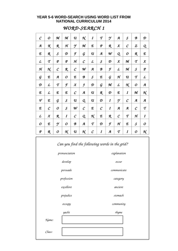 year 5 6 word search using word list from nat curr by publicsecondary