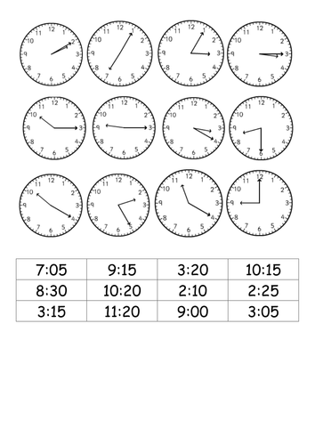 match analogue clocks to 12 hour digital times teaching resources