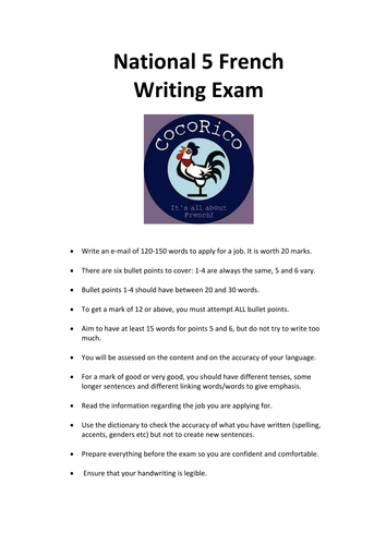 N5 French Writing Exam preparation booklet