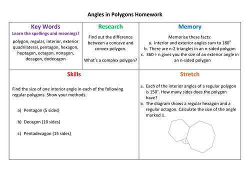 Angles in Polygons Homework