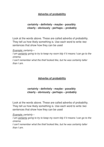 Adverbs Of Probability Teaching Resources