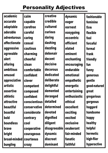 List of personality adjectives
