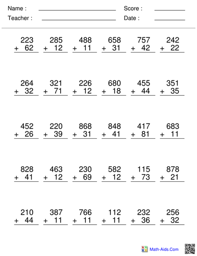 Column addition | Teaching Resources