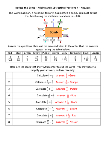 Defuse The Bomb - Adding and Subtracting Fractions