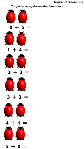 Number Bonds worksheet to 5