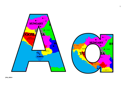 Map of Europe Themed Alphabet and Numbers