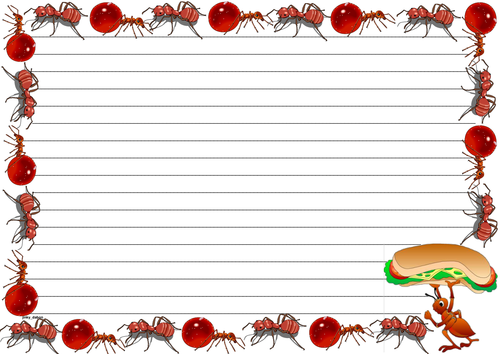 Red Ants Themed Lined Paper and Pageborders