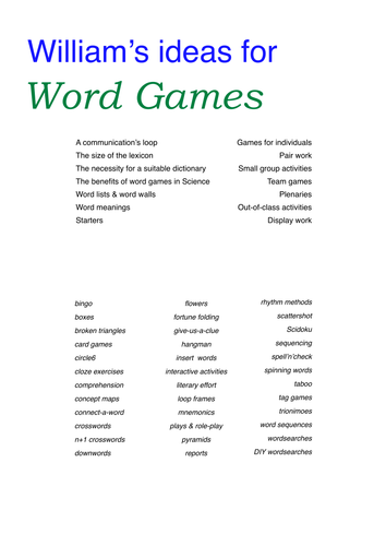 Ideas for word games | Teaching Resources