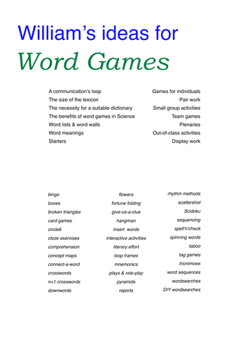 Ideas for word games
