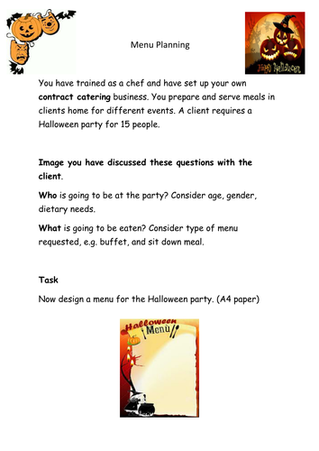 Menu Planning | Teaching Resources