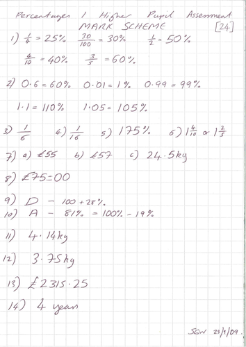 Percentages Worksheet or Test