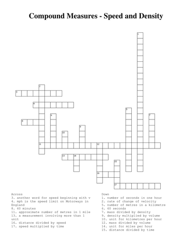 Compound Measures (Speed and Density) Puzzle