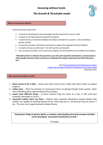 Assessment Without Levels - a blog