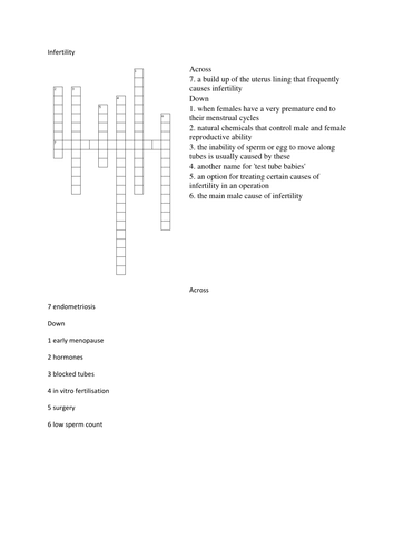 infertility crossword with answers