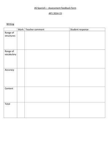 AQA AS Assessment Feedback form