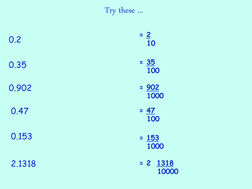 Converting recurring decimals to fractions