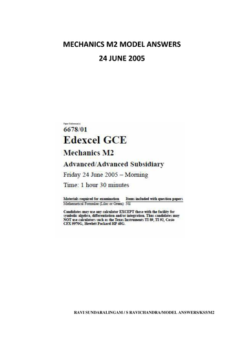 M2 Mechanics Model Answers for Edexcel June 2005