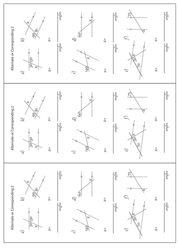 Identify corresponding and alternate angles worksh | Teaching Resources