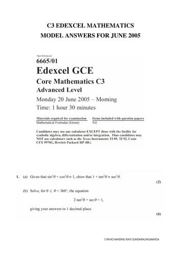 C3 MODEL ANSWERS for Edexcel JUNE 2005 Paper