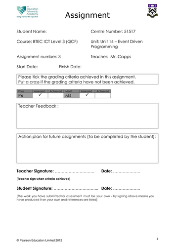 BTEC ICT L3 Unit 14 Assignment briefs